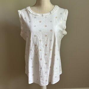 Sleeveless Linen Top White with Metallic Dots